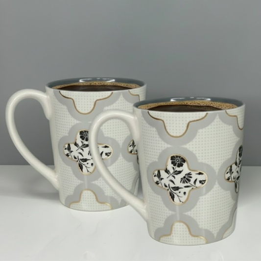 Clay Craft Lucas Pebble Grey Porcelain Mug  Set of 2, 350 ml Perfect for Tea, Coffee & Milk