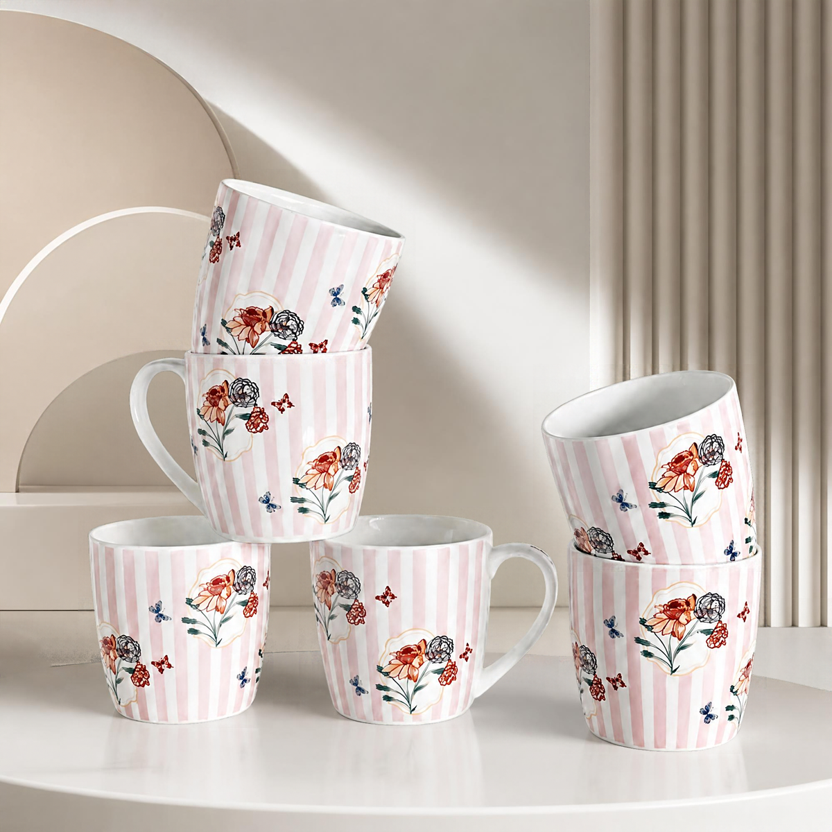 Magique x Clay Craft – Bloom Society Alton Coffee Mug Set of 6, 180 ml-(BS462)