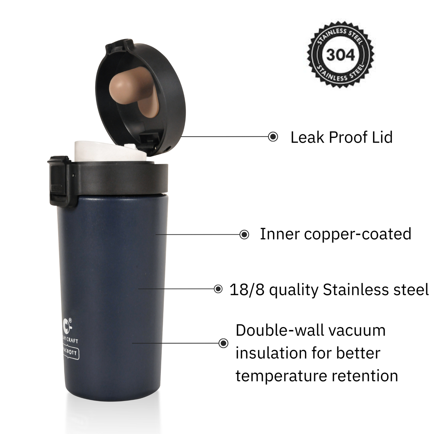 Vacbott Vacuum Insulated Caferoma Tumbler Double Walled 24 Hours Hot and Cold Mug 380 ml
