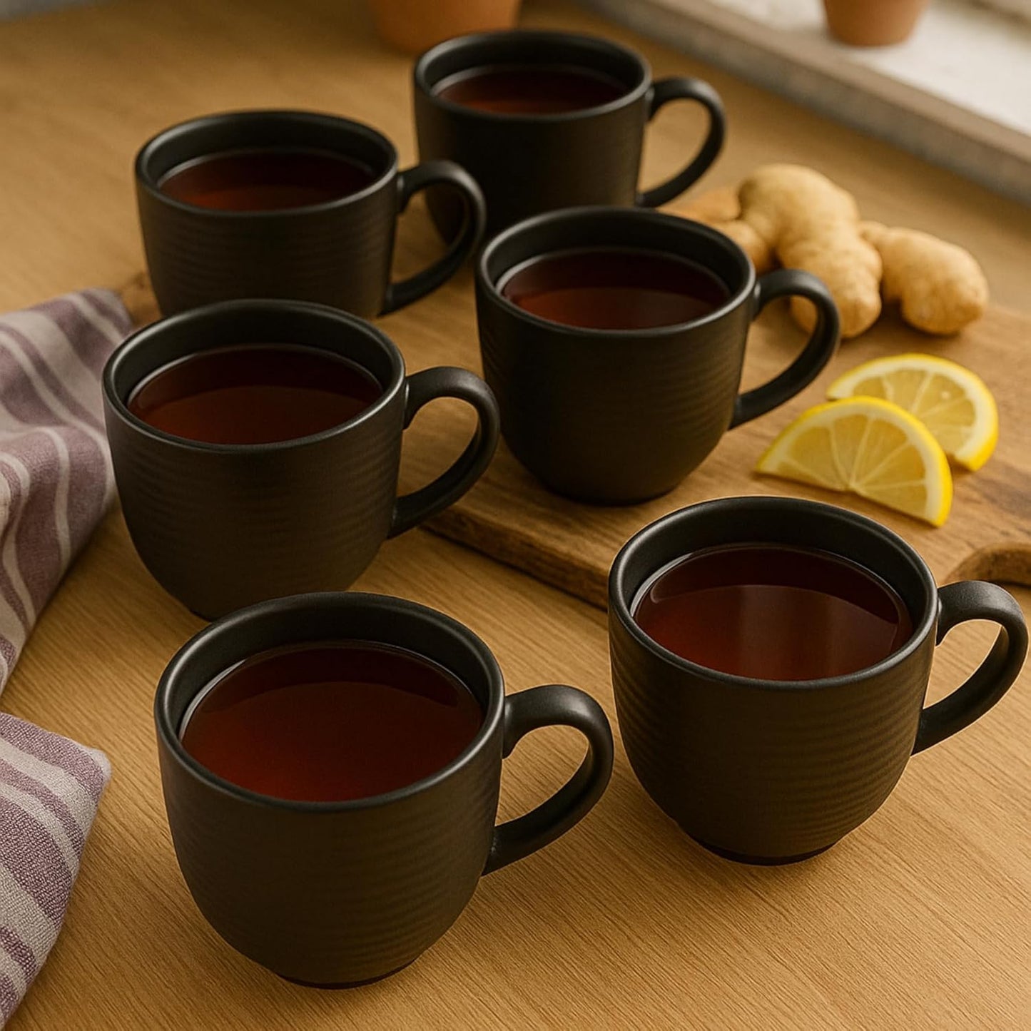 Horizon Pebble Black Coffee & Tea Mugs Set of 6, 210 ml