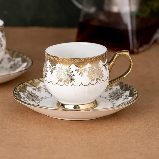 Karina Ebony Cup & Saucer, 155ml, Set of 12 (6 Cups + 6 Saucers) (E620)