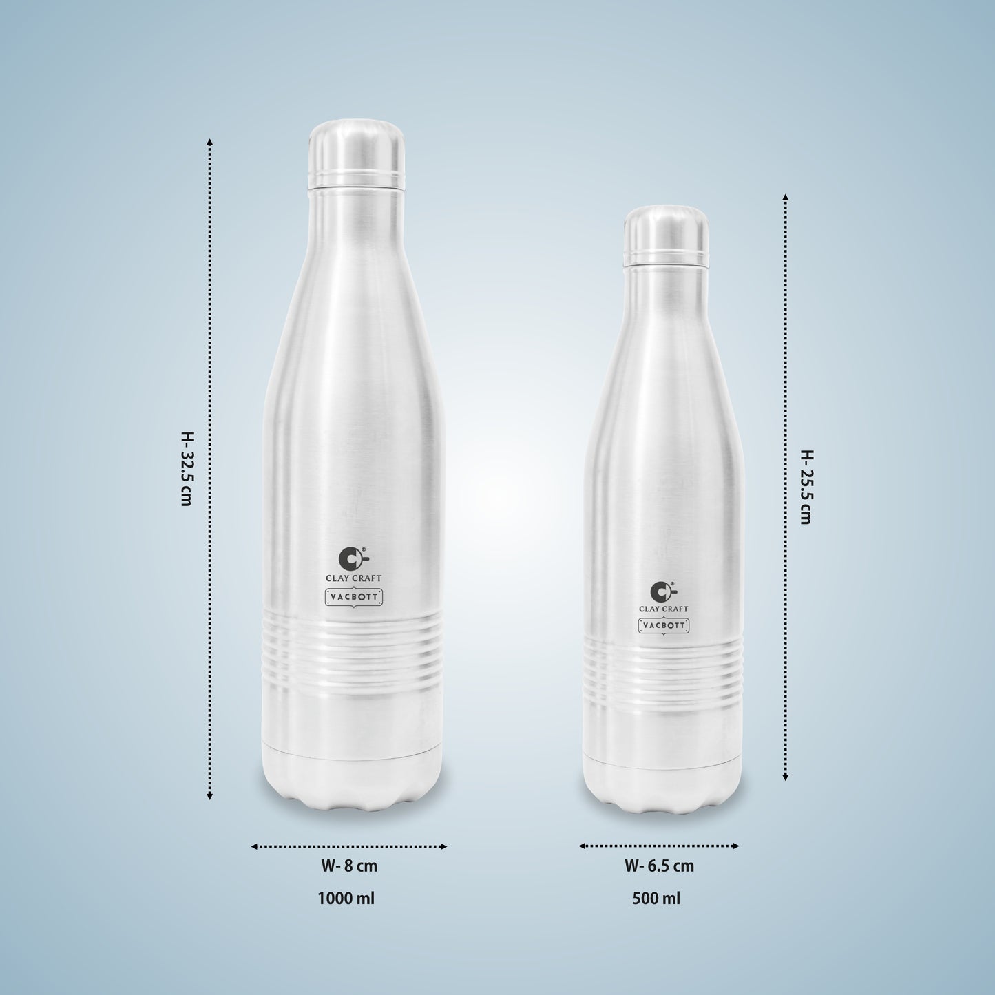 Vacbott Vaccum Bottle, Alley Double Walled 24 Hours Hot and Cold Water Bottle, Silver, BIS Certified