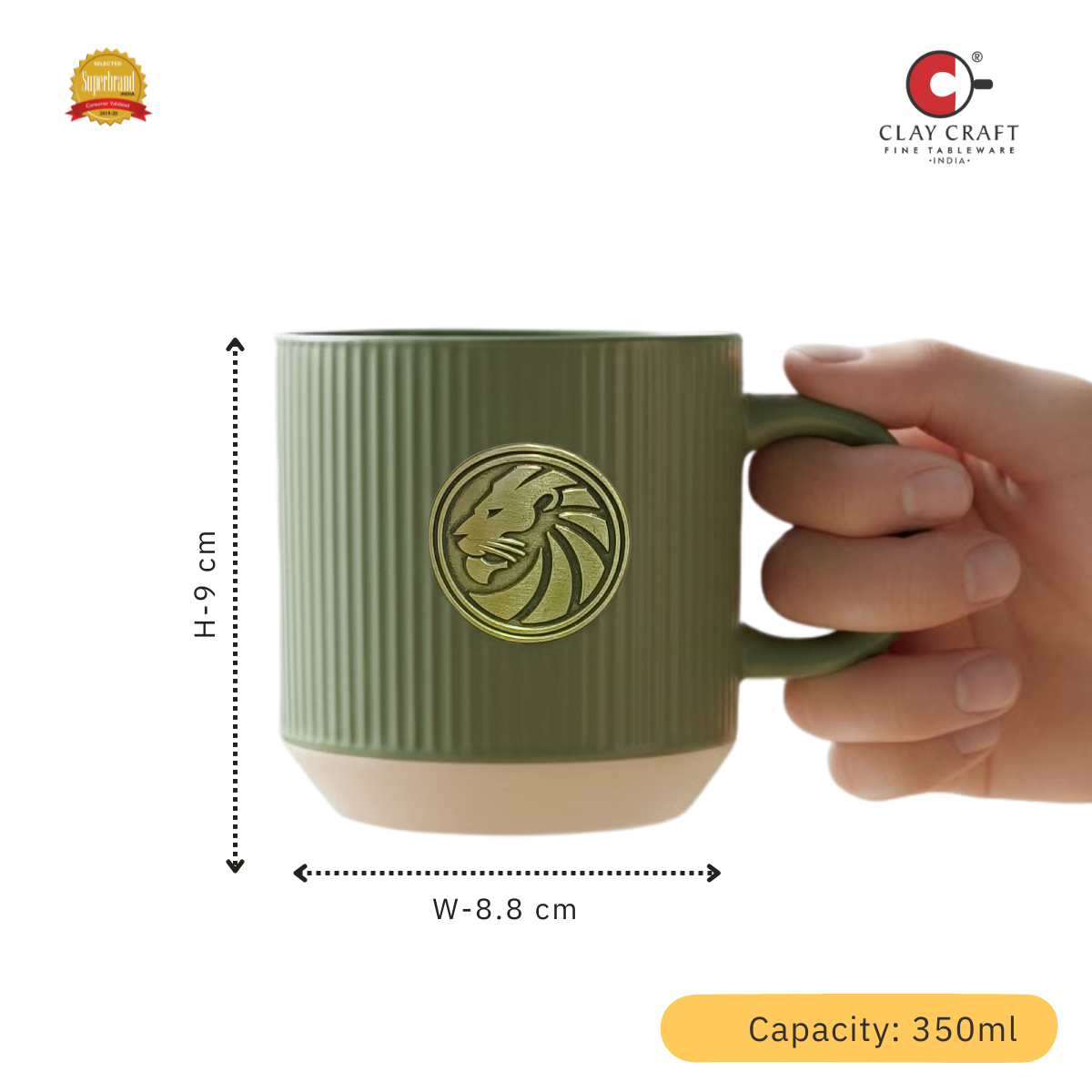 Clay Craft Coin Pebble Green Premium Ceramic Mug – 1 Pc, Perfect for Tea, Coffee & Milk