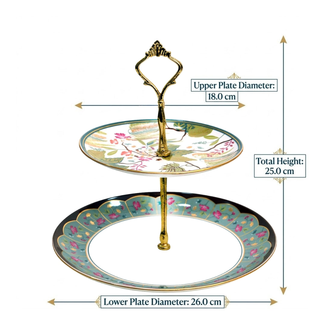 India Circus Grandeur Green Two Tier Cake Stand, 1 piece