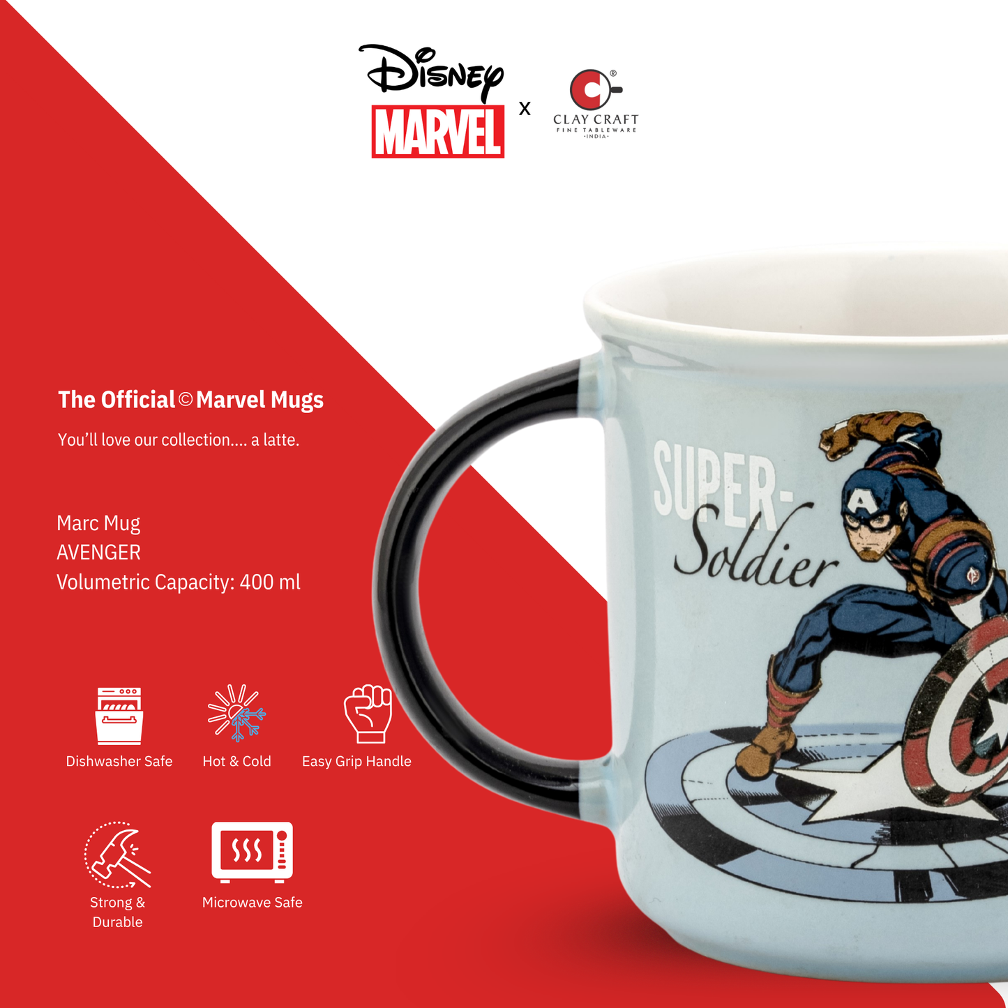 Disney Avengers Super Soldier Pebble Coffee & Milk Mug – 1 Piece, 400ml