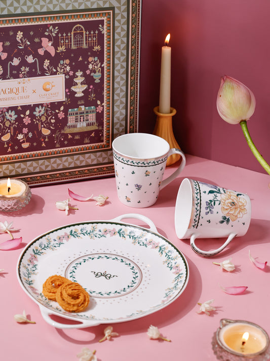Magique by The Wishing Chair x Clay Craft, Emerald Ribbon Tawa Platter with Zing Medium mug Set