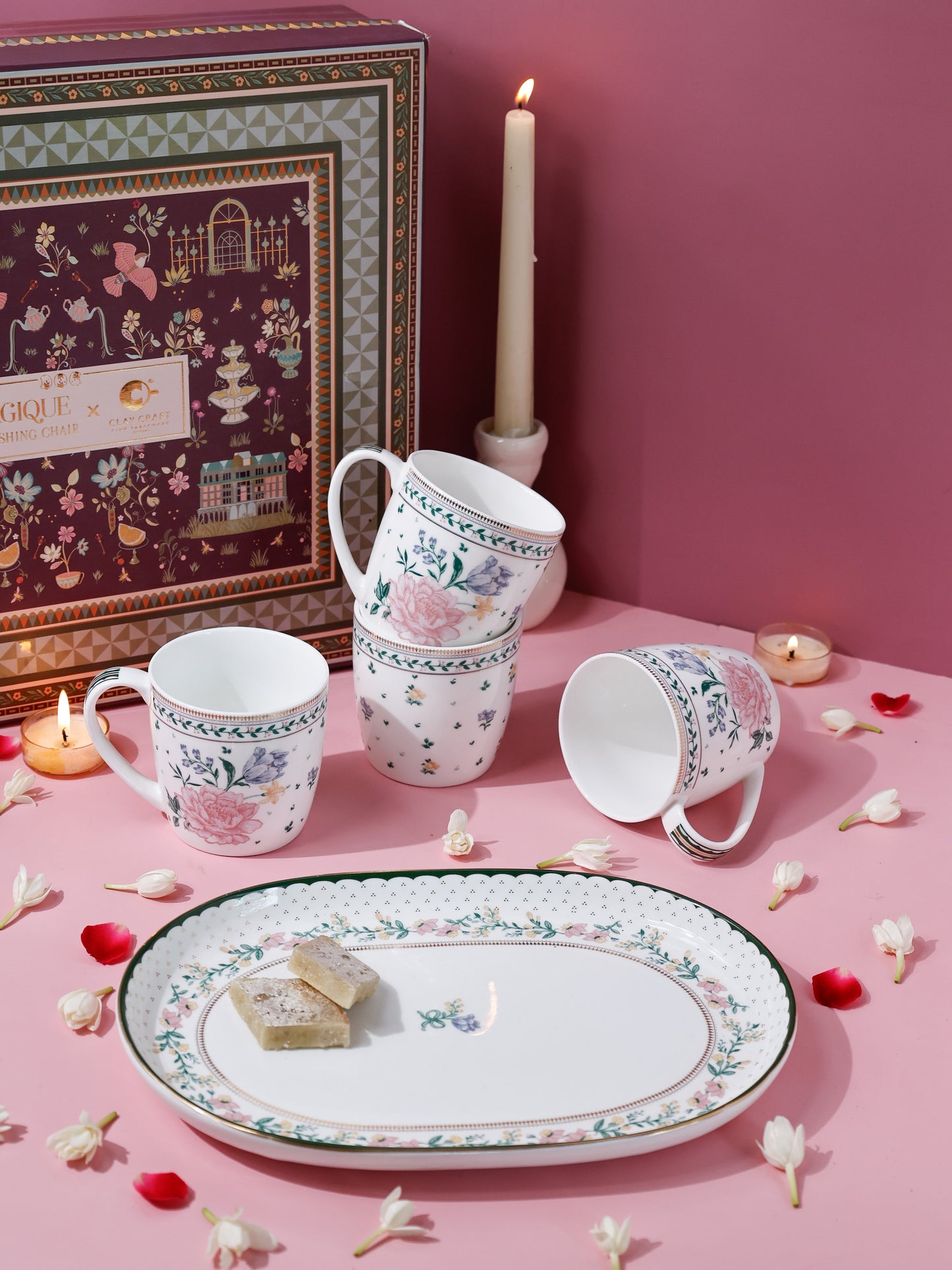 Magique by The Wishing Chair x Clay Craft, Emerald Ribbon 1 Charlie Platter with 4 Alton Mug Set