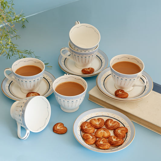 Magique by The Wishing Chair x Clay Craft, River of Flowers King Cup & Saucer, Set of 12, 180ml, (6 Cups + 6 Saucers)
