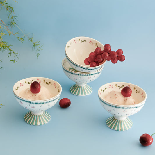 Magique by The Wishing Chair x Clay Craft, Portrait of a Rose Ice Cream Bowls Set of 4, 160 ml (T01)