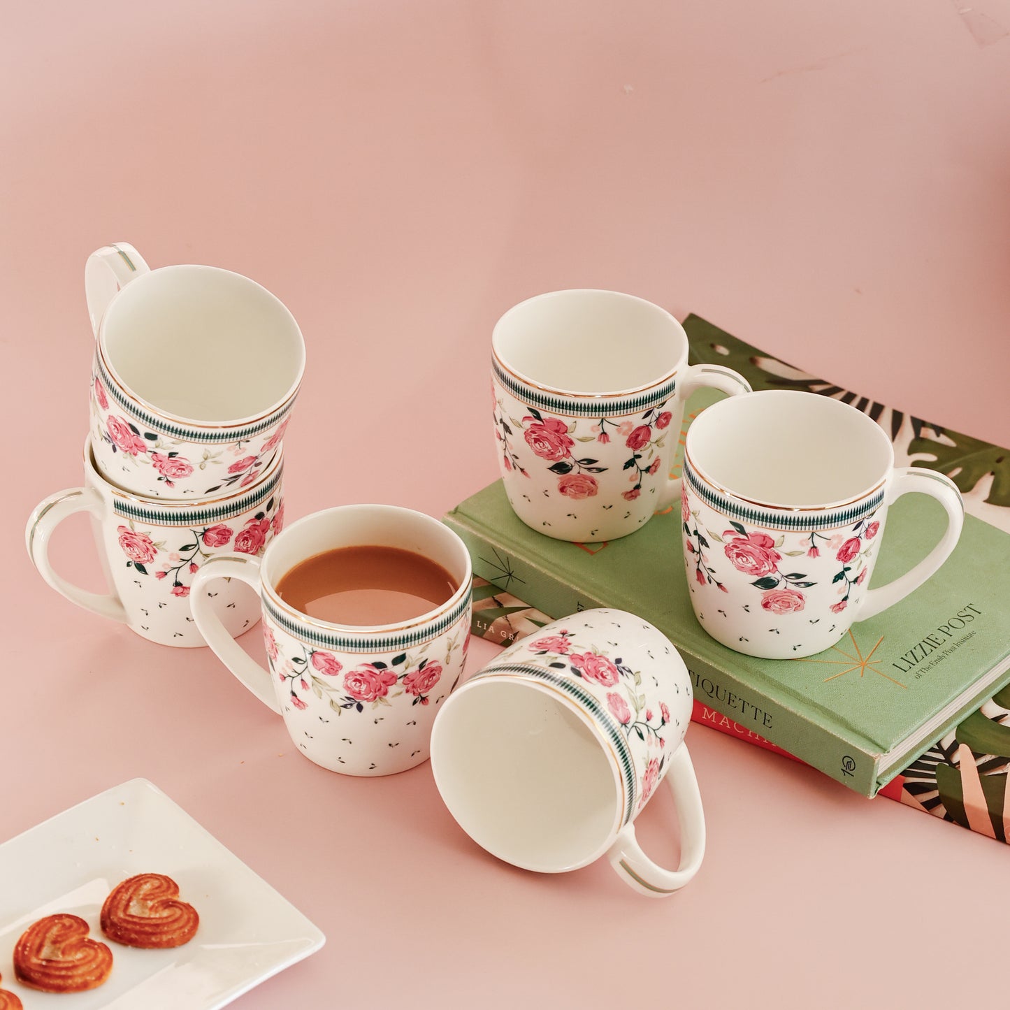 Magique by The Wishing Chair x Clay Craft, Portrait of a Rose Alton Coffee Mug Set of 6, 220 ml (T01)