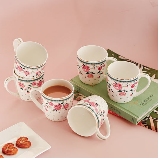 Magique by The Wishing Chair x Clay Craft, Portrait of a Rose Alton Coffee Mug Set of 6, 220 ml (T01)
