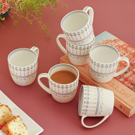 Magique by The Wishing Chair x Clay Craft, River of Flowers Alton Coffee Mug Set of 6, 220 ml (T02)