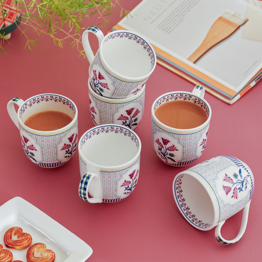 Magique by The Wishing Chair x Clay Craft, Tulip Garden ZEAL Coffee & Tea Mug Set of 6, 250 ml (TG2)