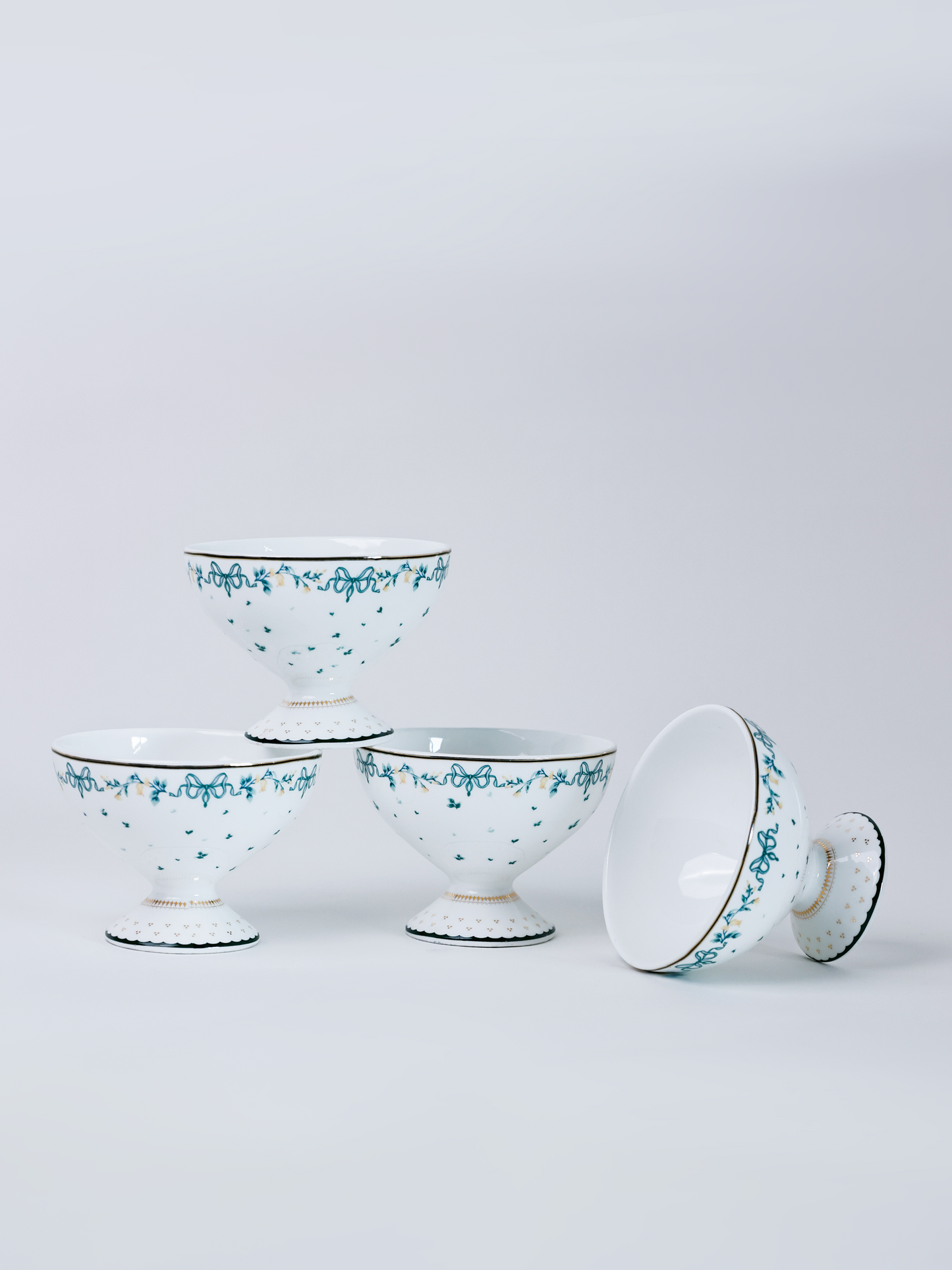 Magique by The Wishing Chair x Clay Craft, Emerald Ribbon Ice Cream Bowls Set of 4, 160 ml (T03)