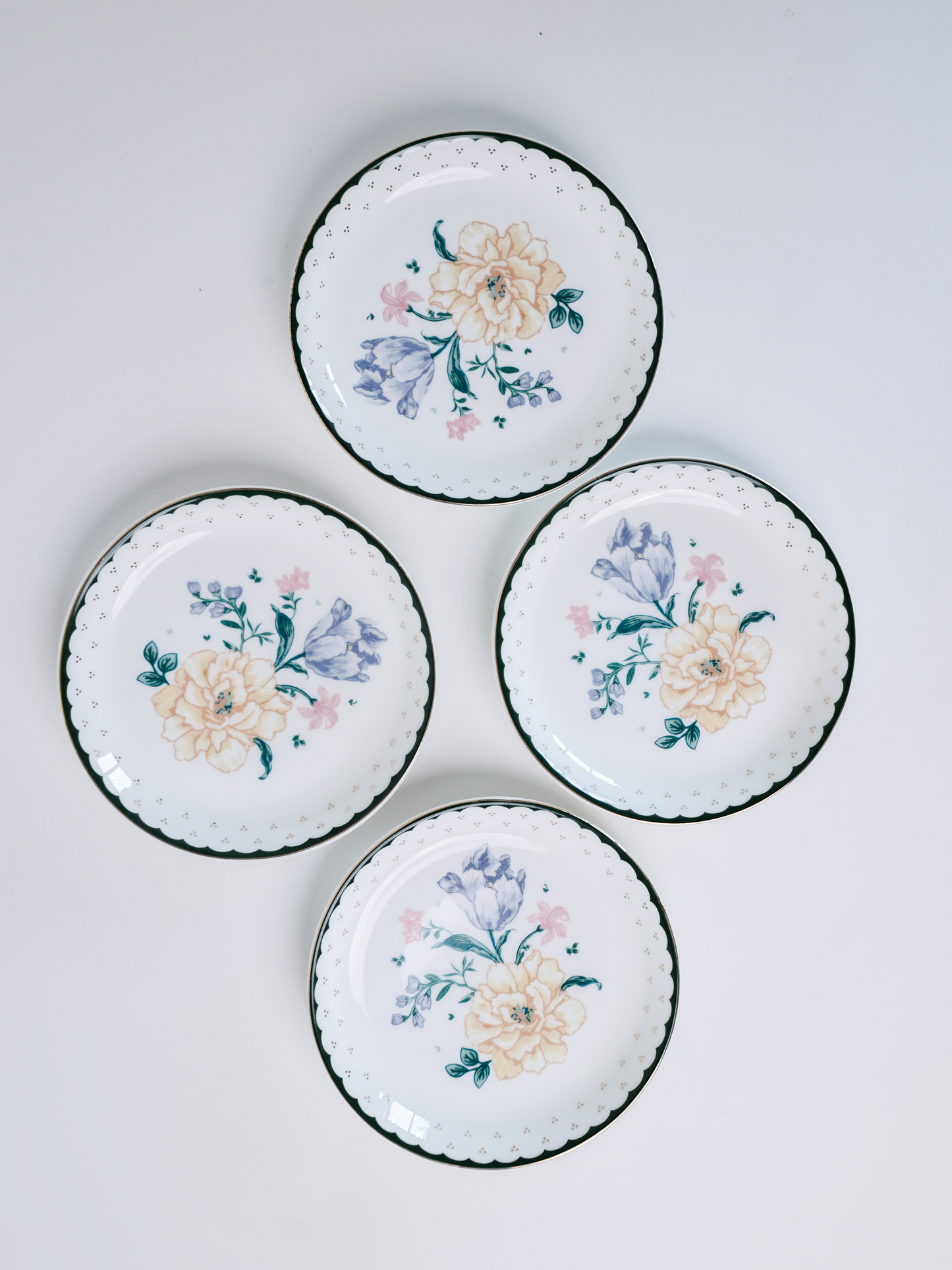 Magique by The Wishing Chair x Clay Craft, Emerald Ribbon Urmi Plates 5.5",  Set of 4 (T03)