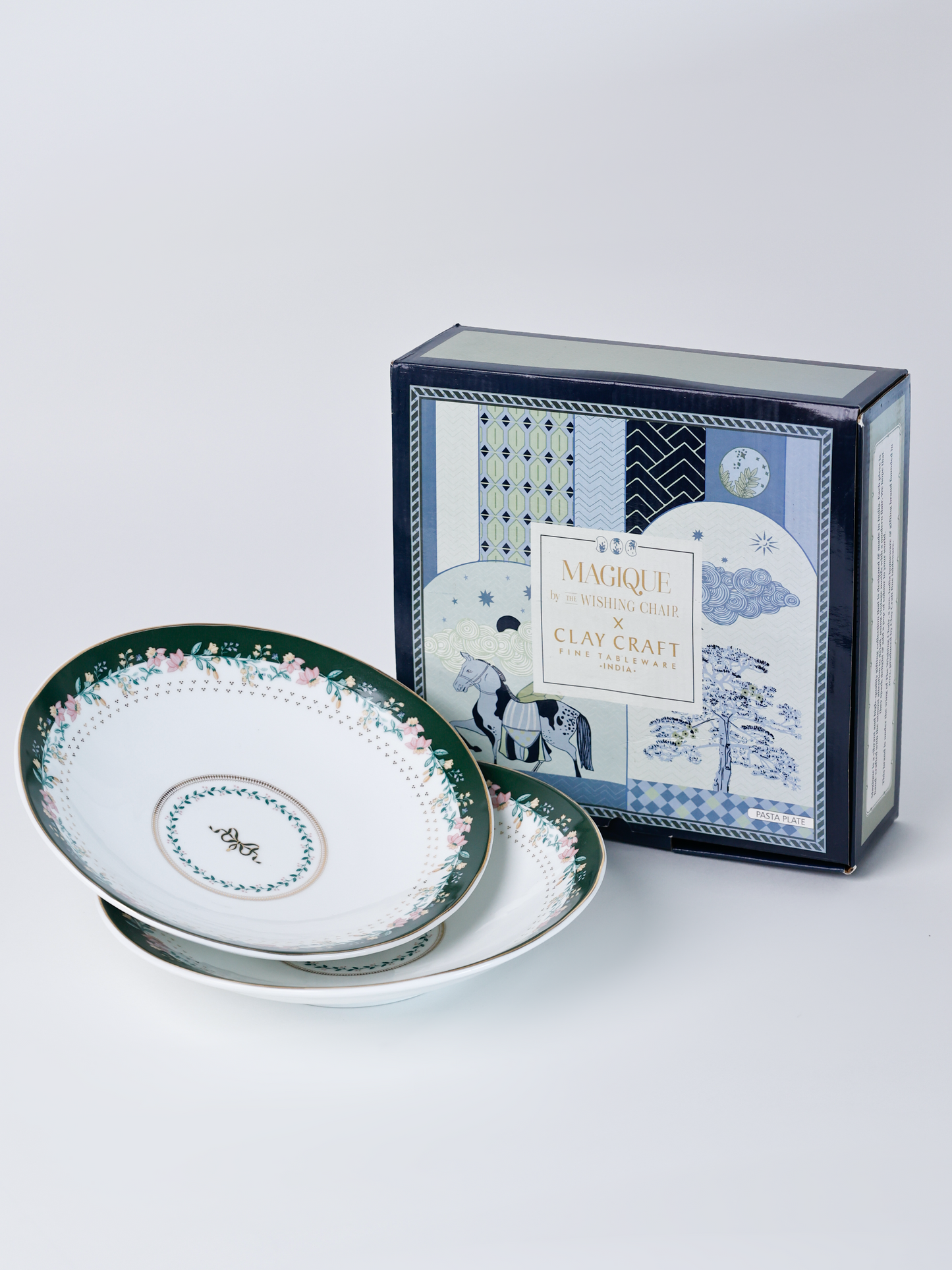 Magique by The Wishing Chair x Clay Craft, Emerald Ribbon Pasta Plate Set of 2 (T03)