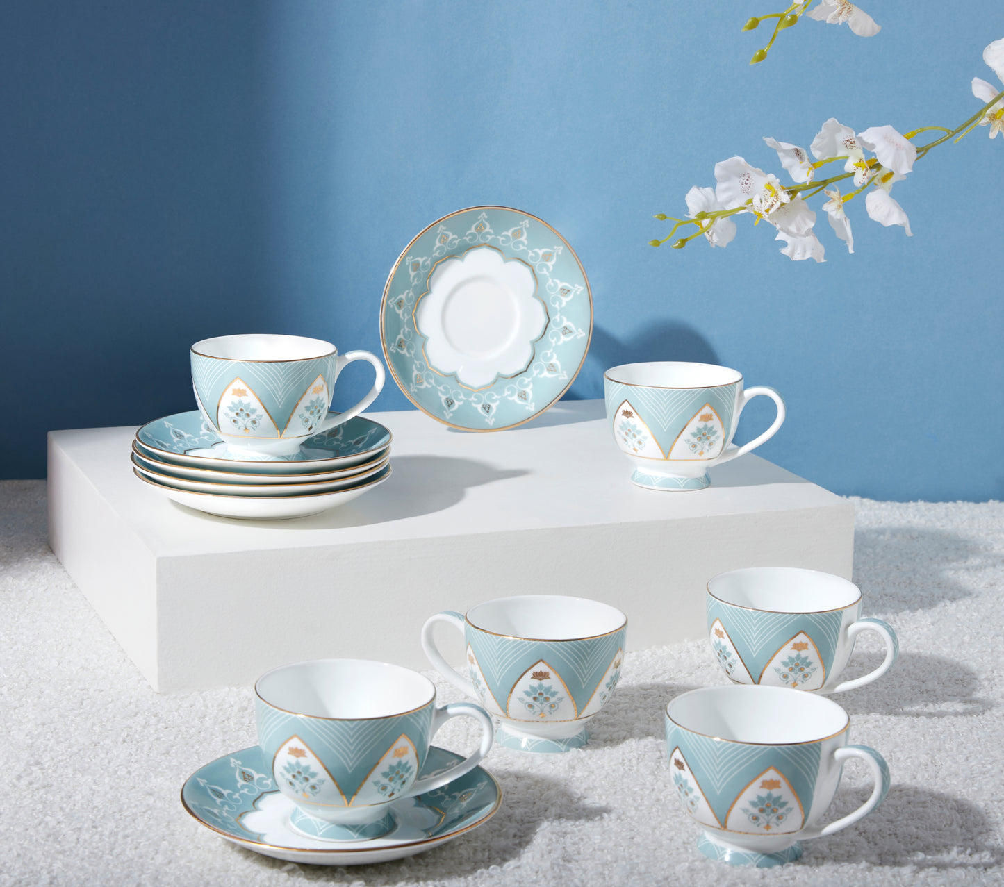 India Circus Regal Romance Olive Cup Saucer Set of 12 Pcs