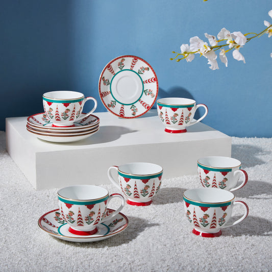 India Circus Blushed Orchard Olive Cup Saucer Set of 12 Pcs