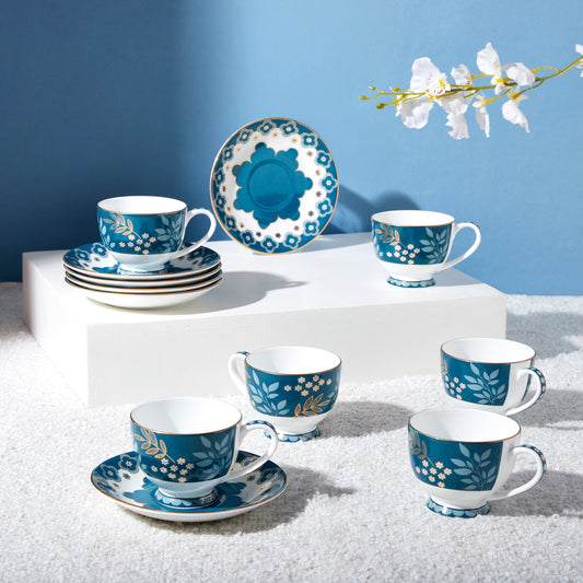 India Circus Oceanic Opulence Olive Cup Saucer Set of 12 Pcs