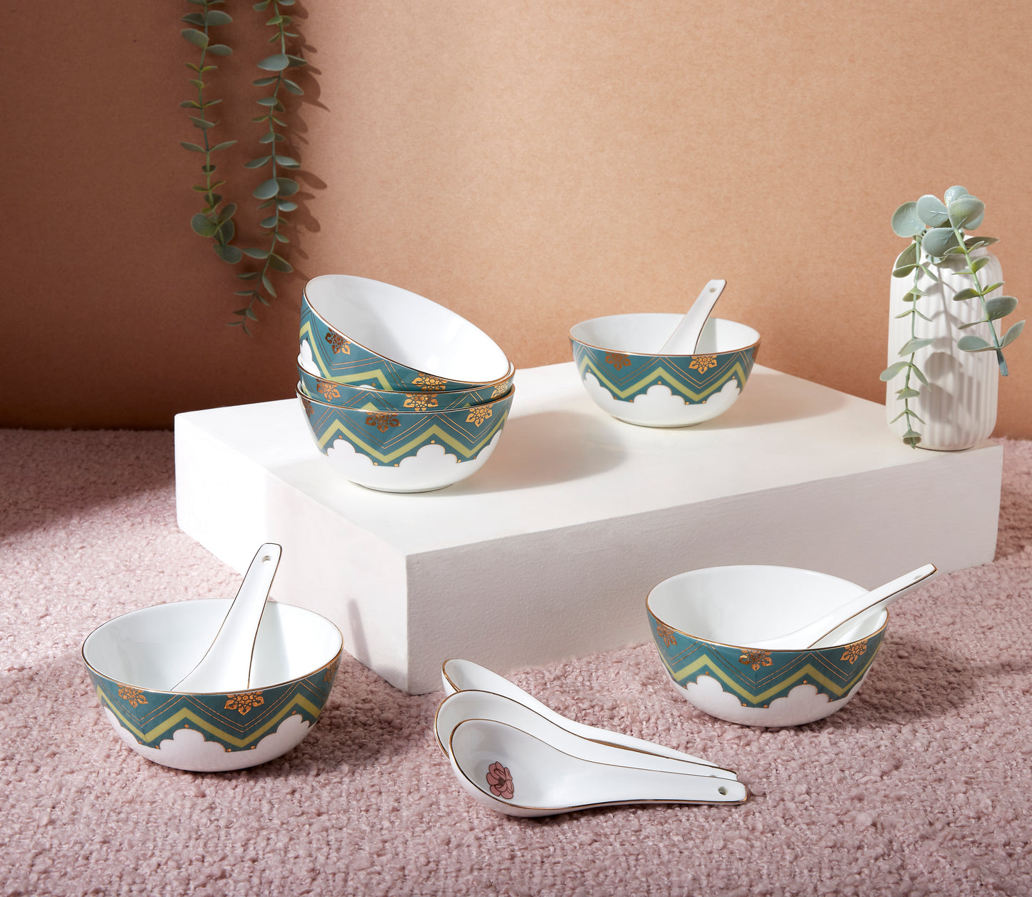 India Circus Grandeur Greens Georgian Soup Bowl Set of 12 Pcs