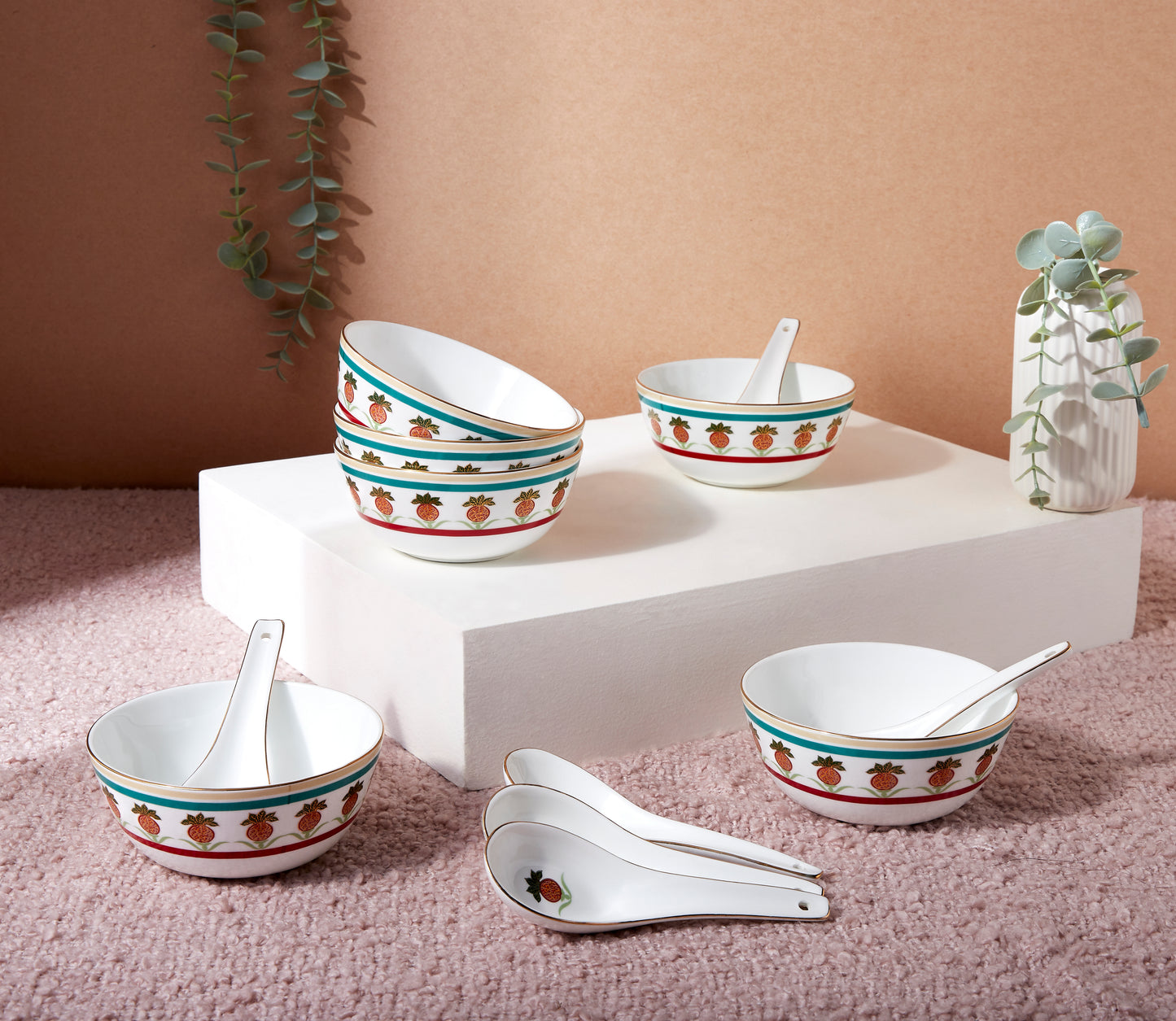 India Circus Blushed Orchard Georgian Soup Bowl Set of 12 Pcs