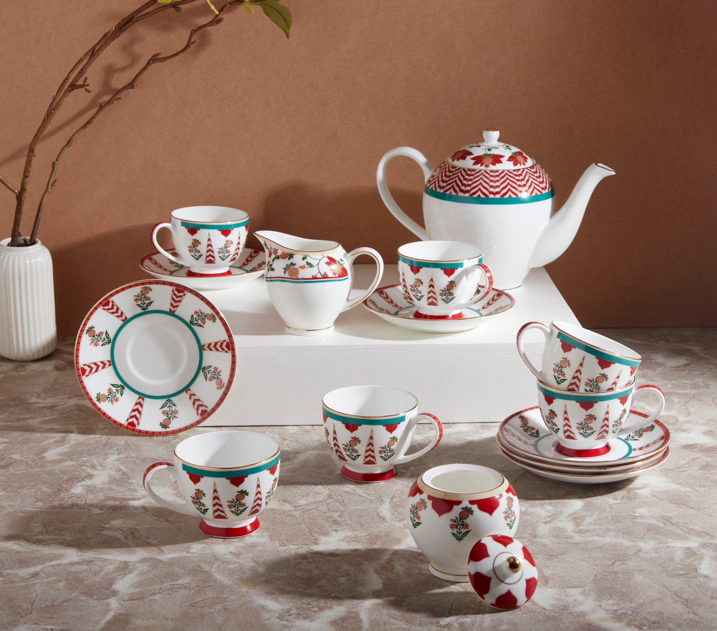 India Circus Blushed Orchard Olive Tea Set