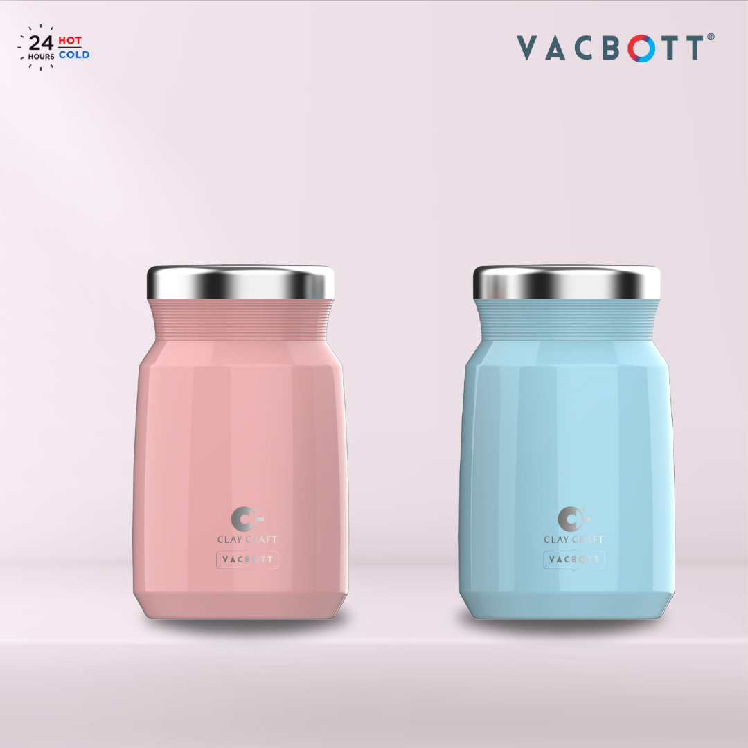 Vacbott Food Jar, Aloha Double Walled 24 Hours Hot and Cold Food Jar, 400ml, Blush Pink