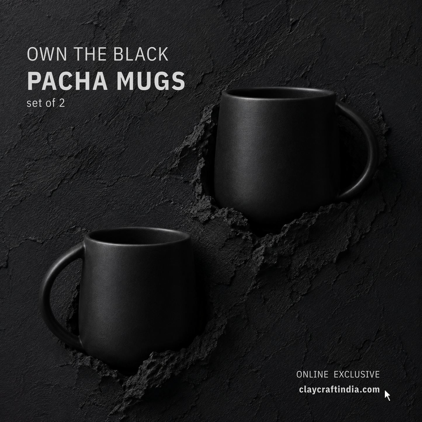 Bunty Pebble Pacha Ceramic Coffee & Milk Mug Set of 2, Black, 320ml Each