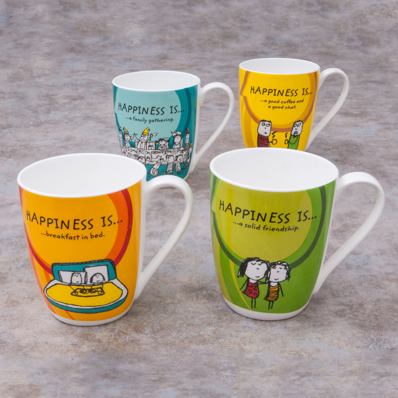 Happiness Is... Oxford Big Coffee & Milk Mug 310ml, Set of 4