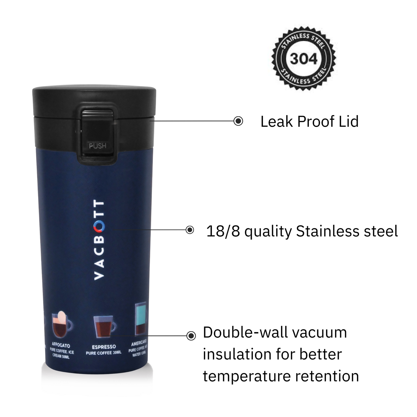Vacbott Vacuum Insulated Caferoma Printed Tumbler Double Walled 18 Hours Hot & 24 Hours Cold  Water Bottle Vacuum Insulated Hot & Cold Flask Mug