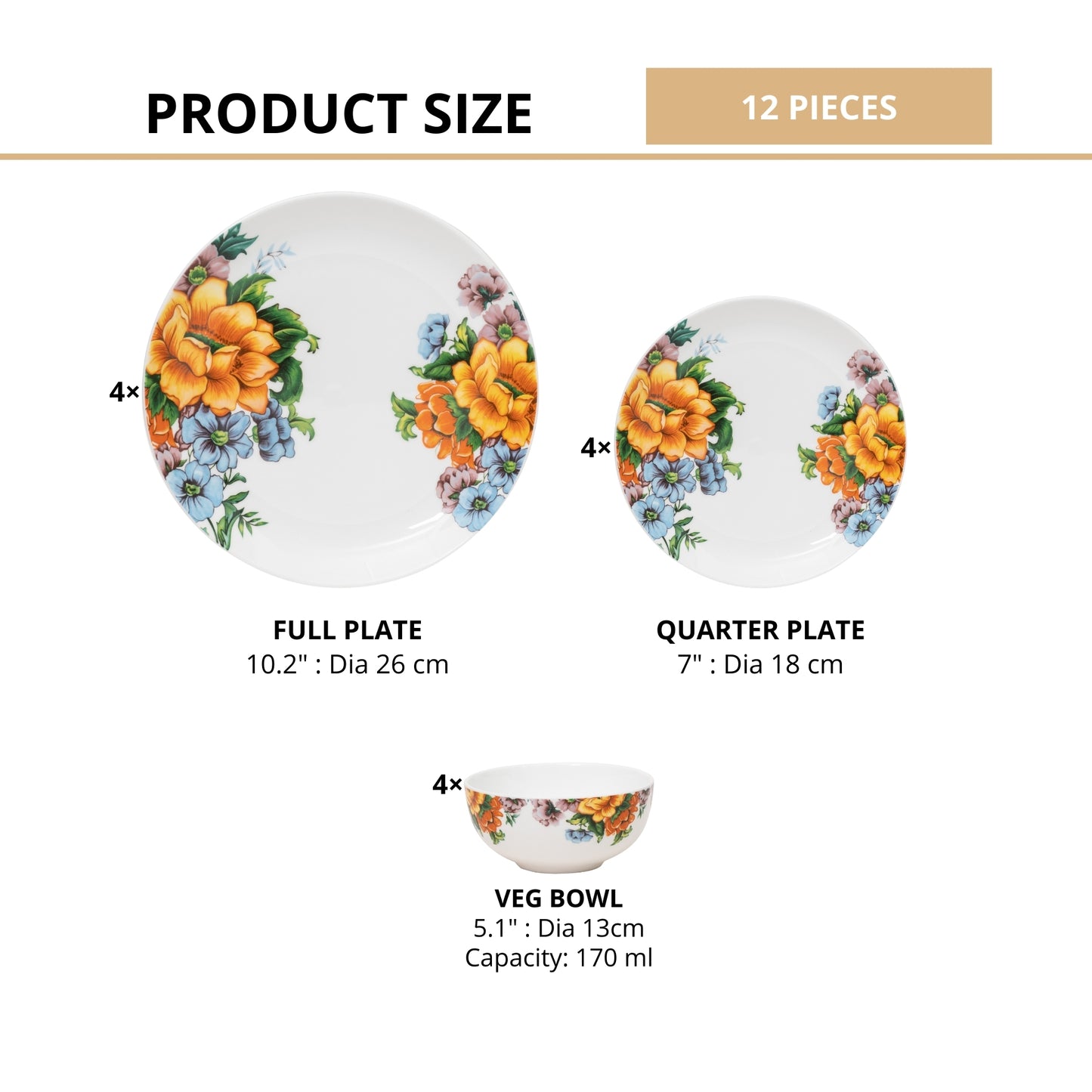 Ceramic Eco4 Dinner Set (Set of 12), for Family of 4, Dinner Set Ceramic