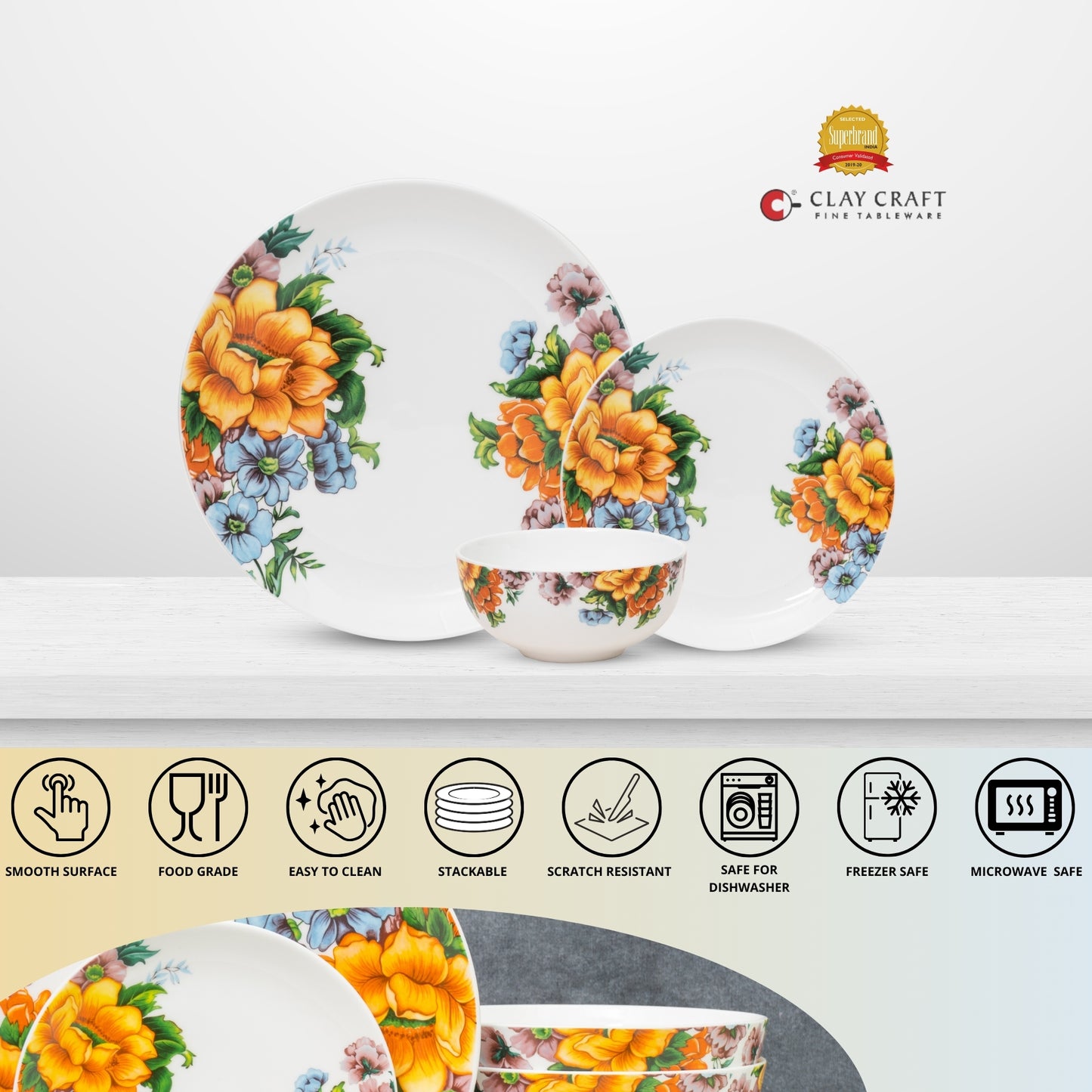 Ceramic Eco4 Dinner Set (Set of 12), for Family of 4, Dinner Set Ceramic