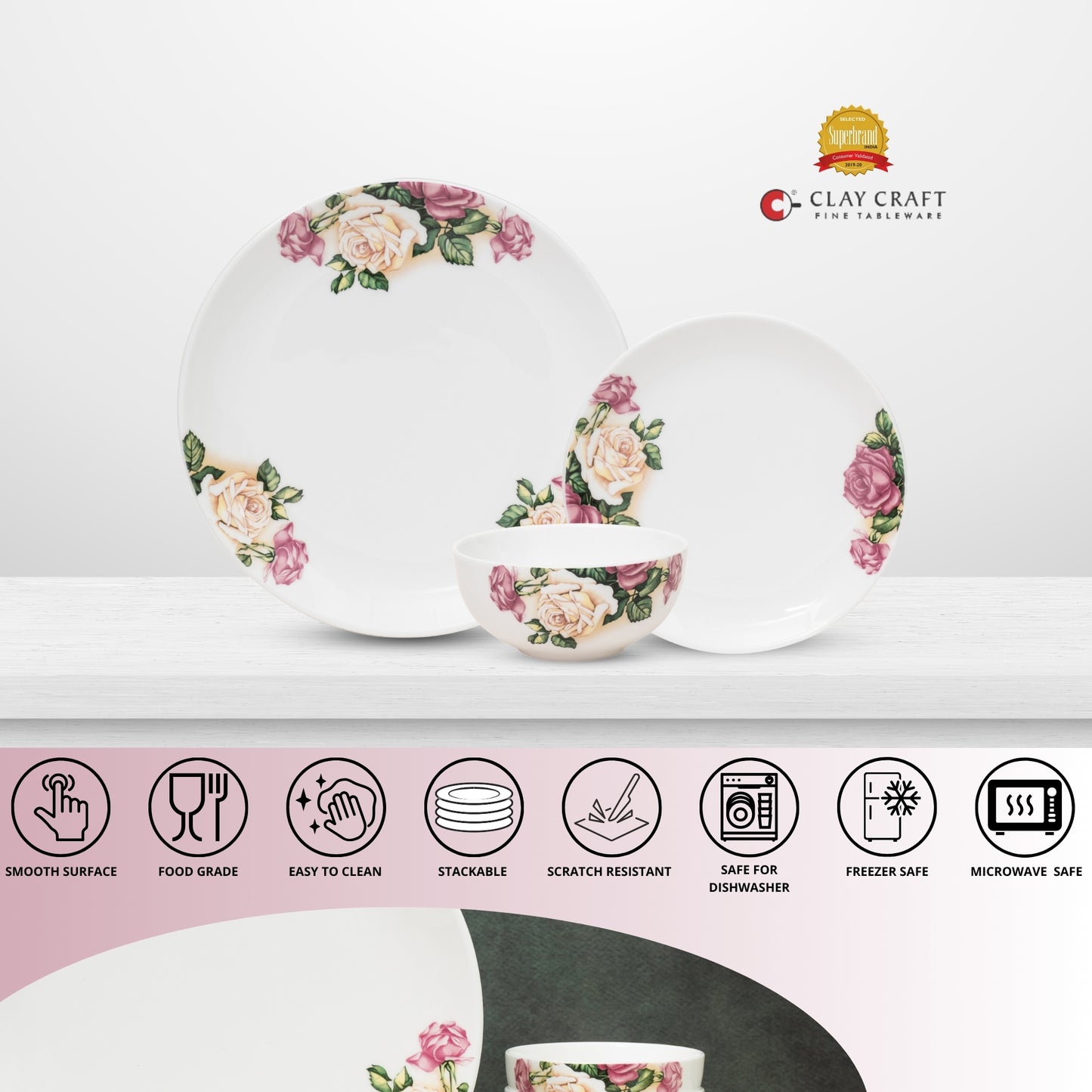 Ceramic Eco5 Dinner Set (Set of 12), for Family of 4, Dinner Set Ceramic