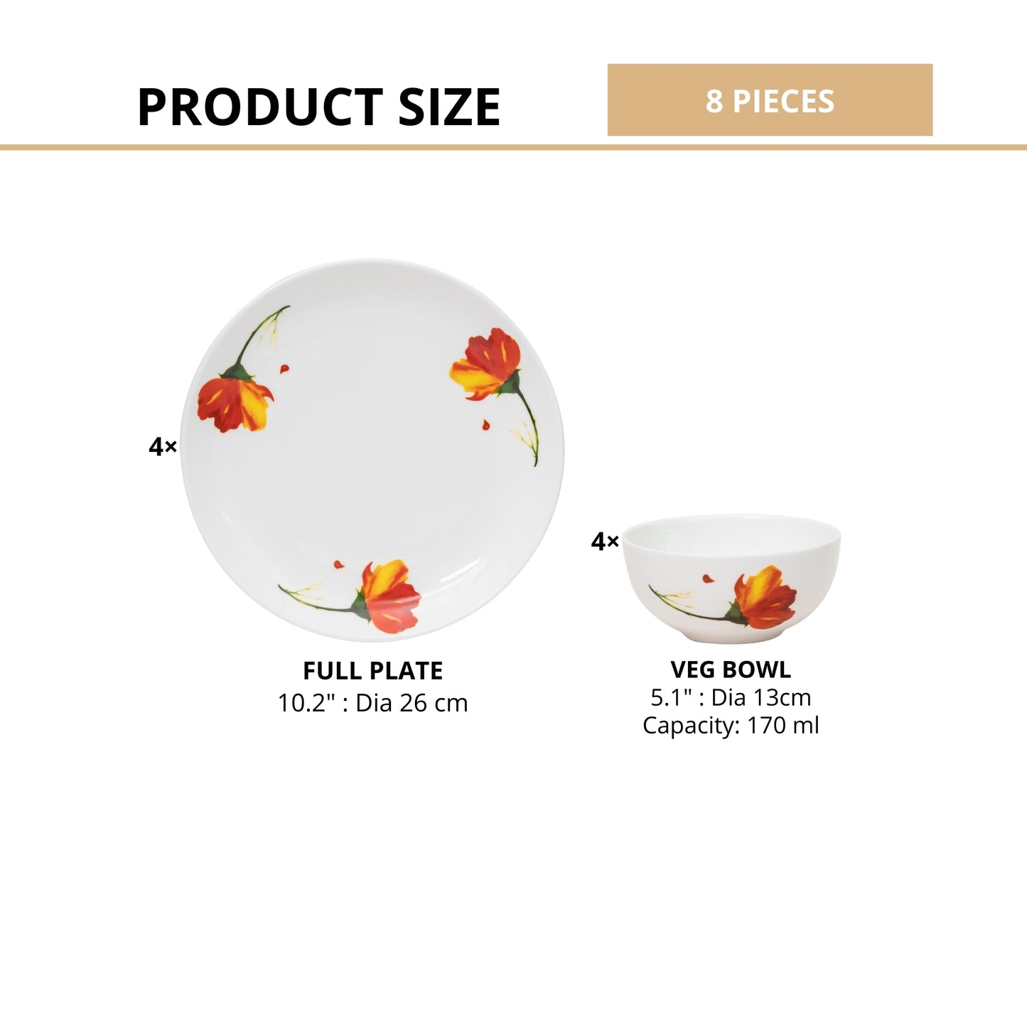Ceramic Eco3 Dinner Set (Set of 8), for Family of 4, Dinner Set Ceramic