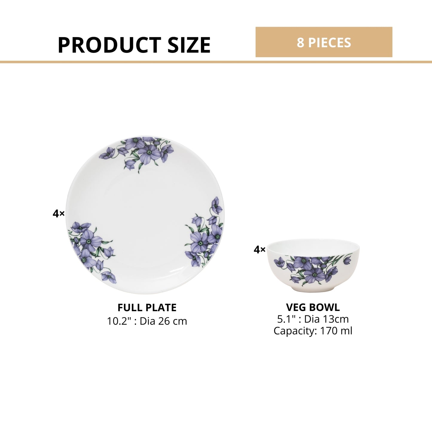 Ceramic Eco6 Dinner Set (Set of 8), for Family of 4, Dinner Set Ceramic