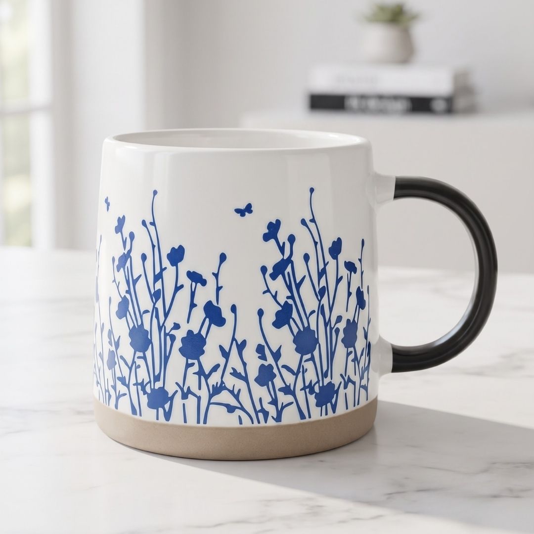 Clay Craft Lina Pebble Ceramic Printed Coffee & Milk Mug, 490 ml