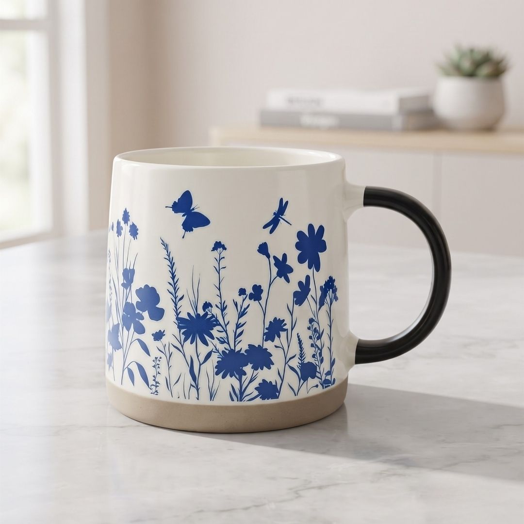 Clay Craft Lina Pebble Ceramic Printed Coffee & Milk Mug, 490 ml