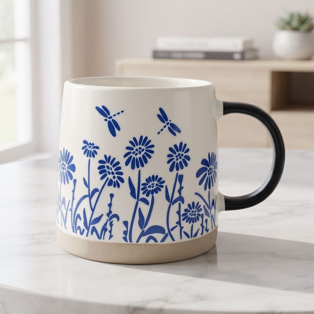 Clay Craft Lina Pebble Ceramic Printed Coffee & Milk Mug, 490 ml
