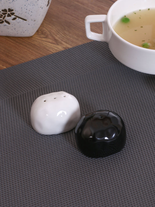 Clay Craft Basic Cruet Set White & Black Stone Shape - 1 Salt & 1 Pepper