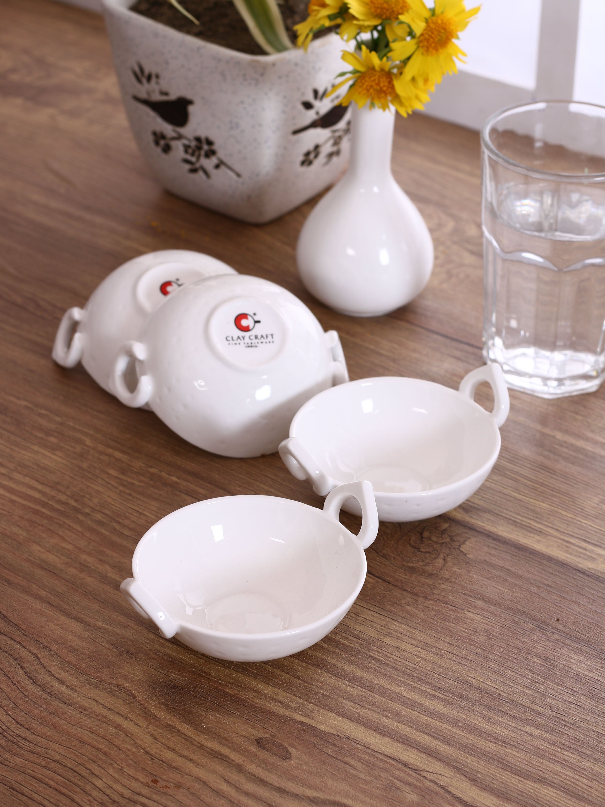 Clay Craft Small Kadhai Shaped Condiment/Dipping Bowls Set of