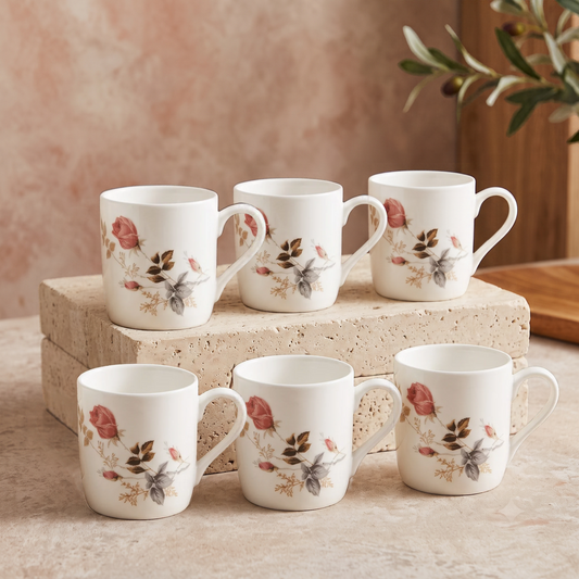 Asian Microwave Safe Floral Coffee & Tea Mugs, 200ml, Set of 6 (MW082)
