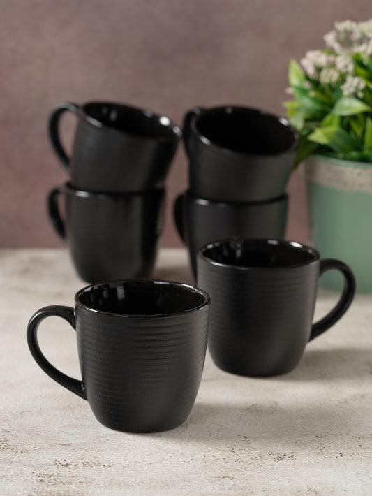 Horizon Pebble Black Coffee & Tea Mugs Set of 6, 210 ml