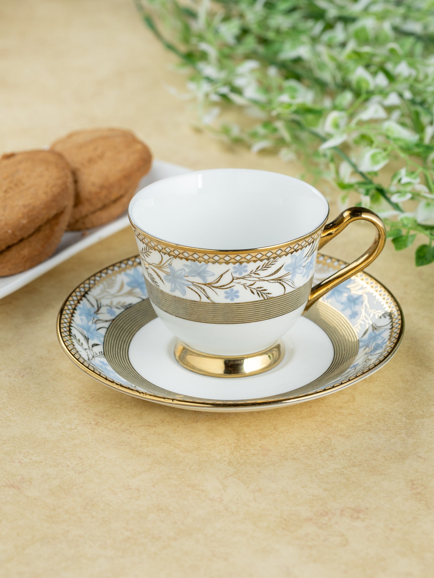 Clay Craft Georgian Ebony Cup & Saucer, Set of 12 (6 Cups + 6 Saucers), 140 ml, (E658)