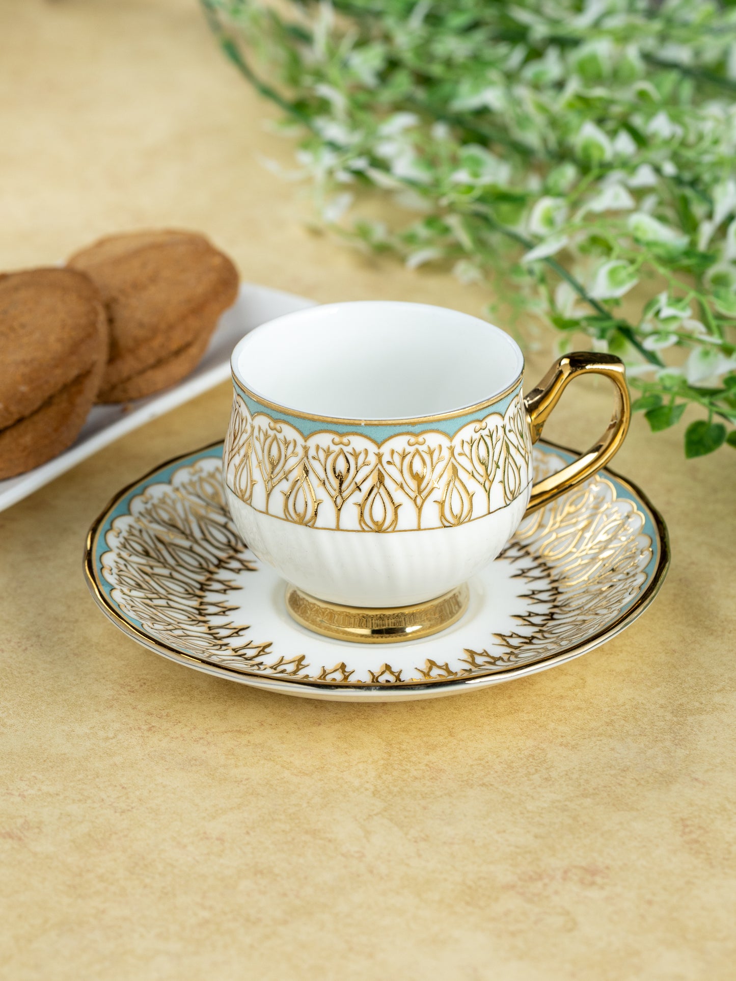 Clay Craft Karina Ebony Cup & Saucer, Set of 12 (6 Cups + 6 Saucers), 180 ml, (E629)