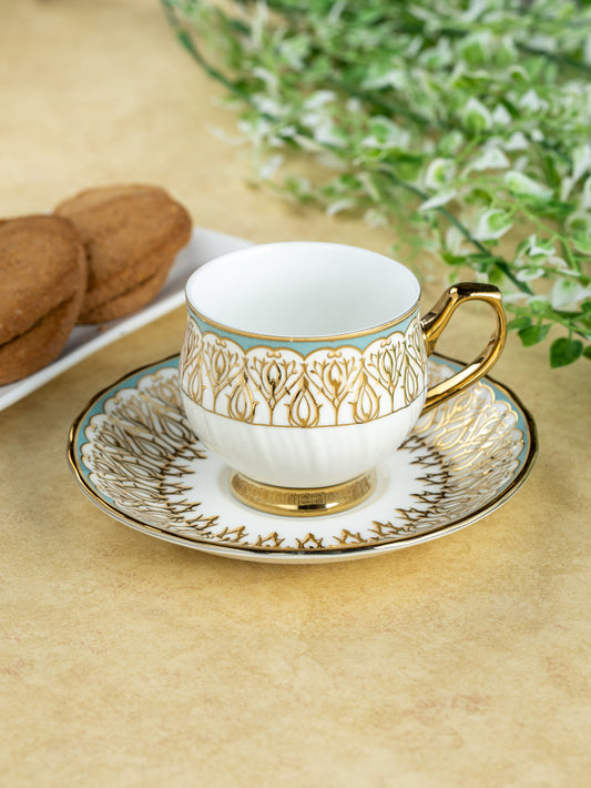 Clay Craft Karina Ebony Cup & Saucer, Set of 12 (6 Cups + 6 Saucers), 180 ml, (E629)