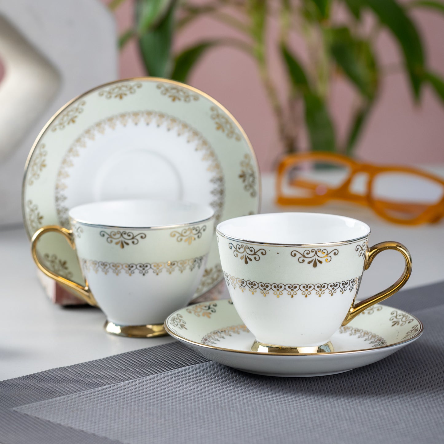 Clay Craft King Ebony Cup & Saucer, Set of 12 (6 Cups + 6 Saucers), 180 ml, (E607)