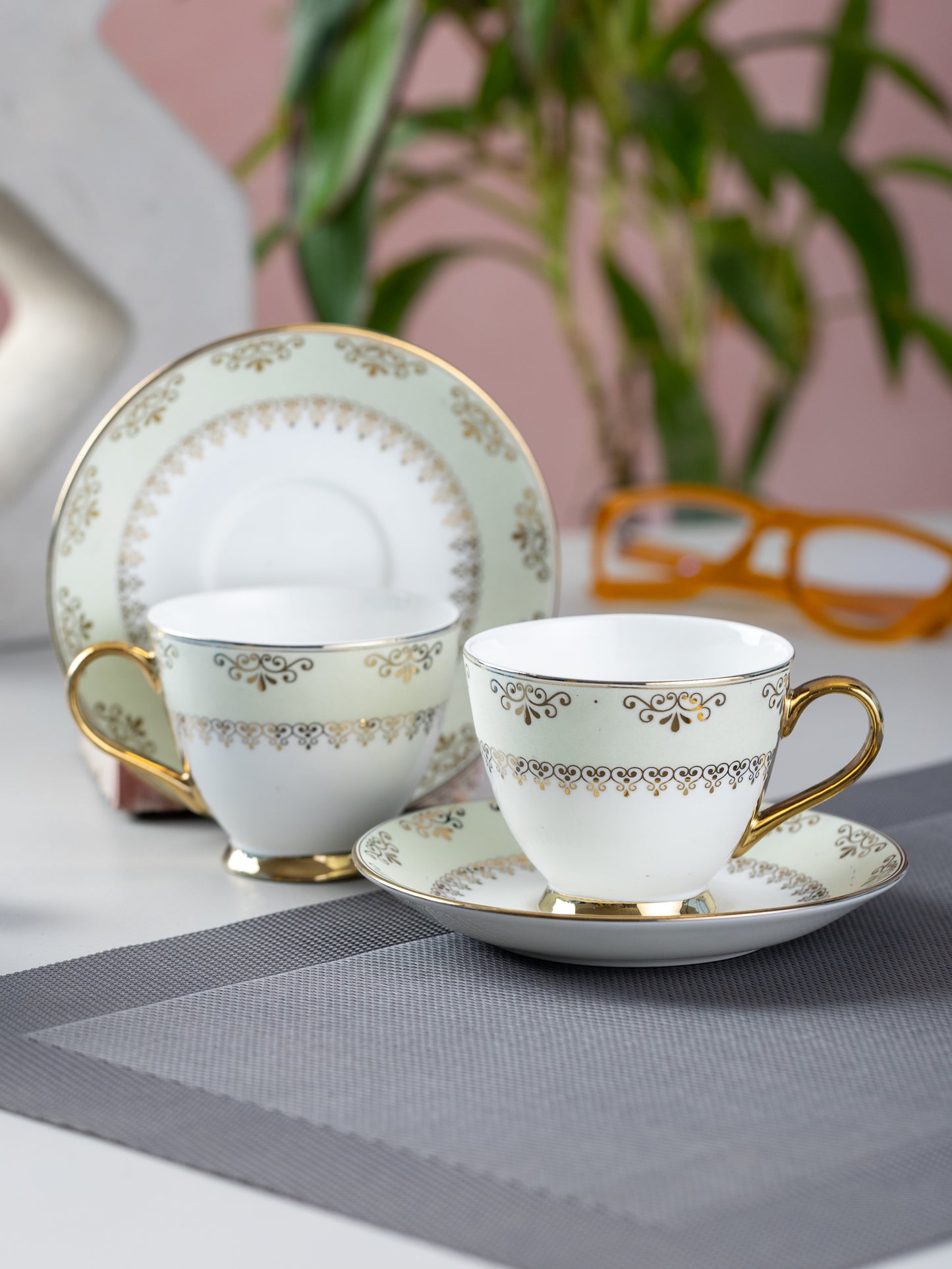 Clay Craft King Ebony Cup & Saucer, Set of 12 (6 Cups + 6 Saucers), 180 ml, (E607)