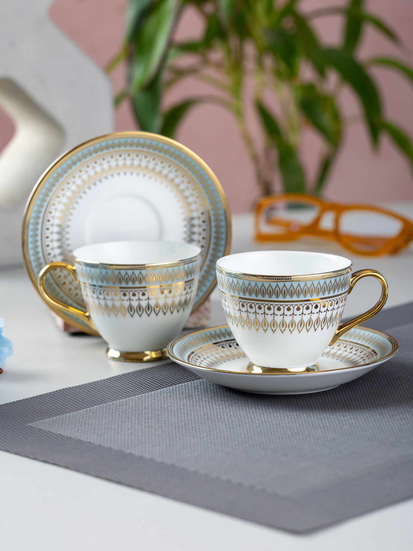 Clay Craft King Ebony Cup & Saucer, Set of 12 (6 Cups + 6 Saucers), 160 ml, (E608)