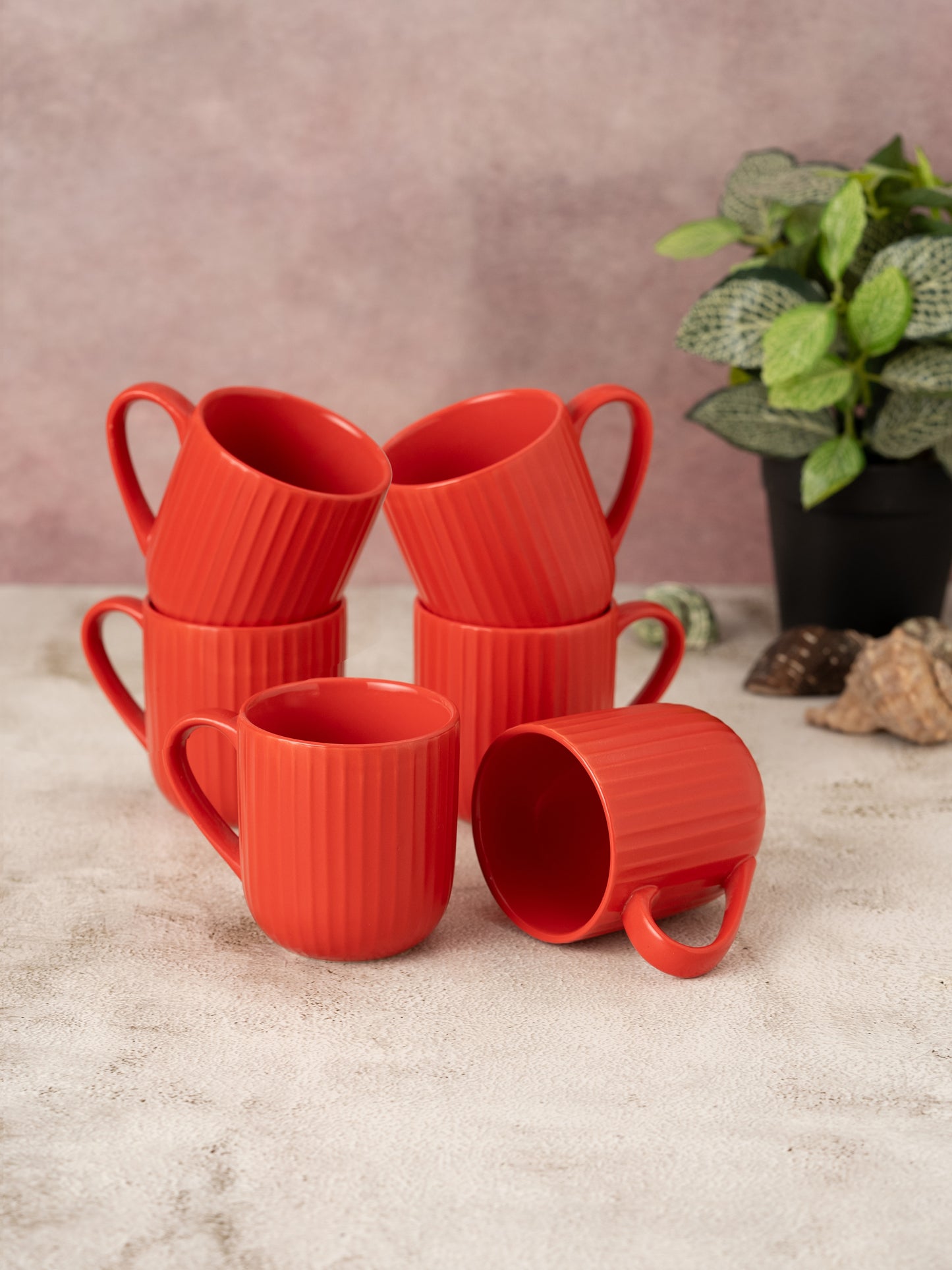 Linea Pebble Red Coffee & Tea Mugs Set of 6, 250 ml