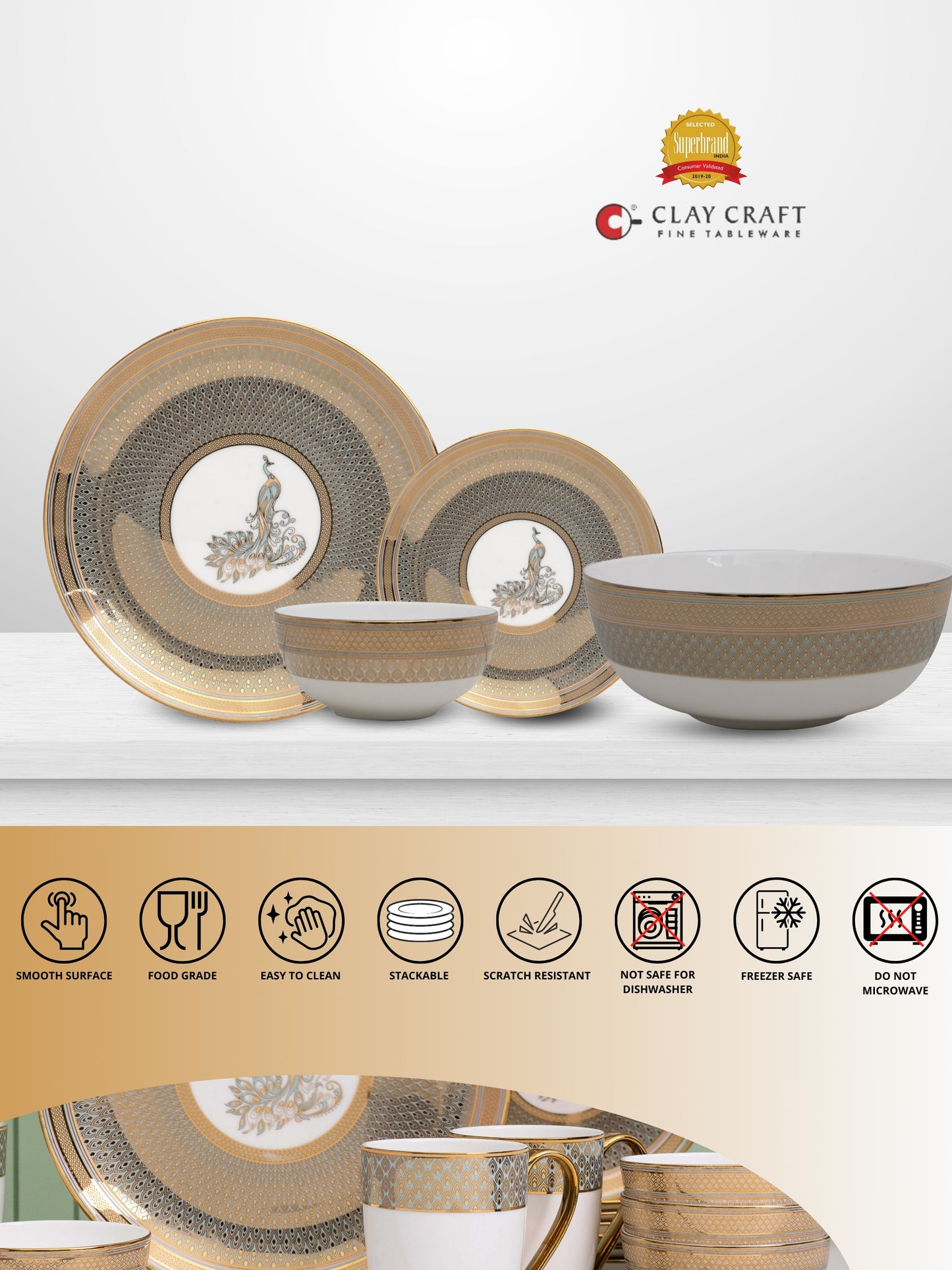 Urmi Emayura Dinner Set of 13 (EMAYURA), For Family of 4